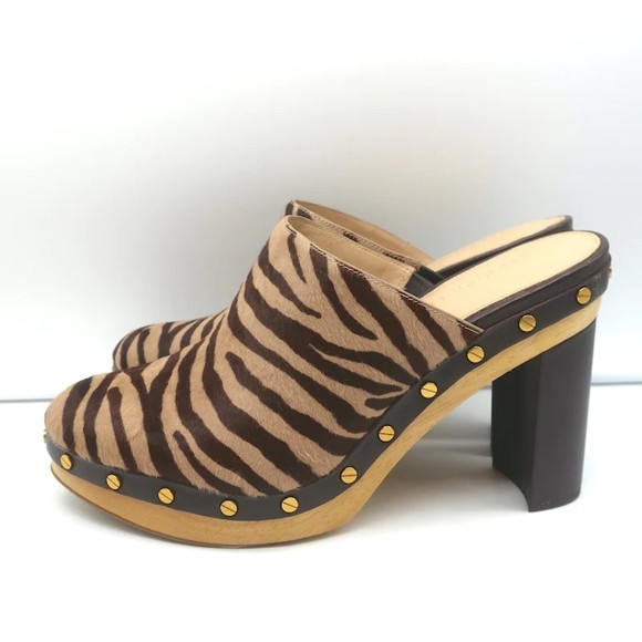Veronica Beard Grita Clogs Tiger Print Calf Hair Size 10 High Heel Mules - Picture 5 of 11